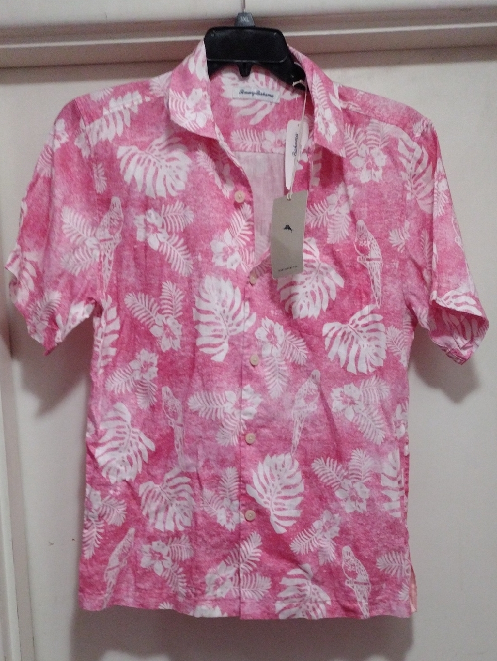 Tommy Bahama Pink and White Tropical Button-Down Linen Shirt Small NWT